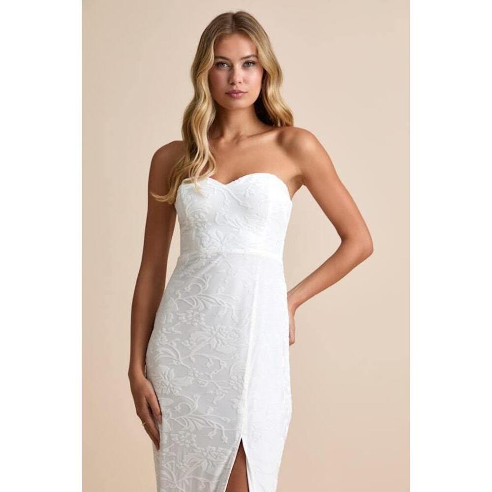 Lulus Exquisite White Velvet Burnout Strapless Maxi Dress